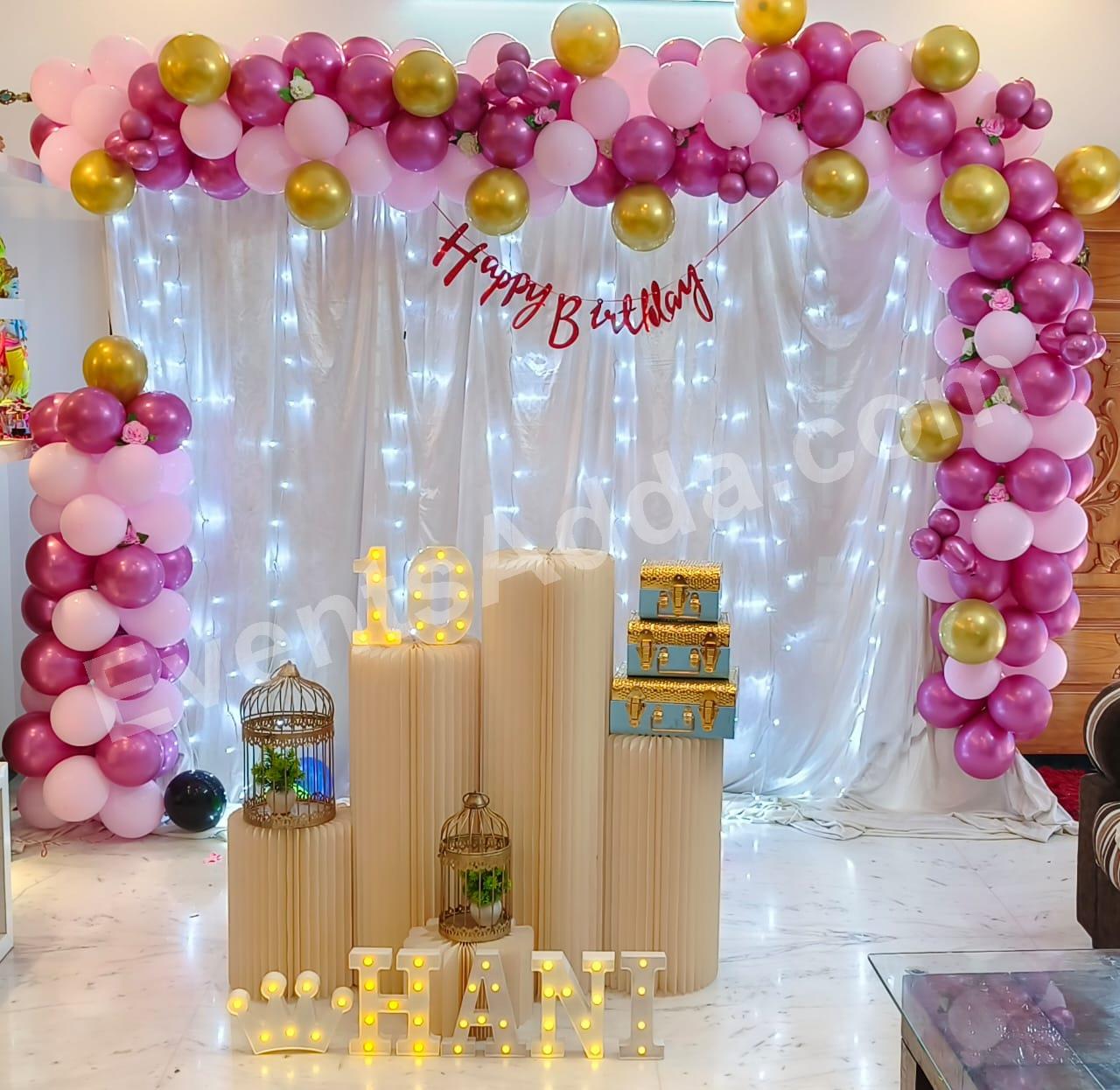 pink--gold-10th-birthday-balloon-decoration-with-fairy-lights Decoration in =Chandigarh