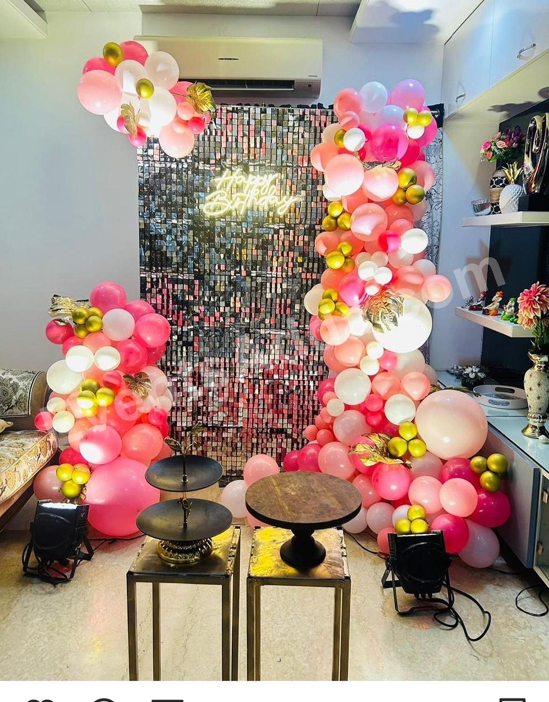 pink--gold-shimmer-birthday-backdrop-decoration in Vijayawada