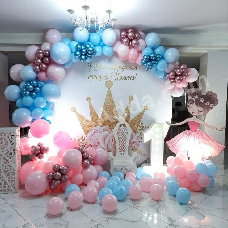 pink-and-blue-princess-first-birthday-decoration in Nagarkurnool
