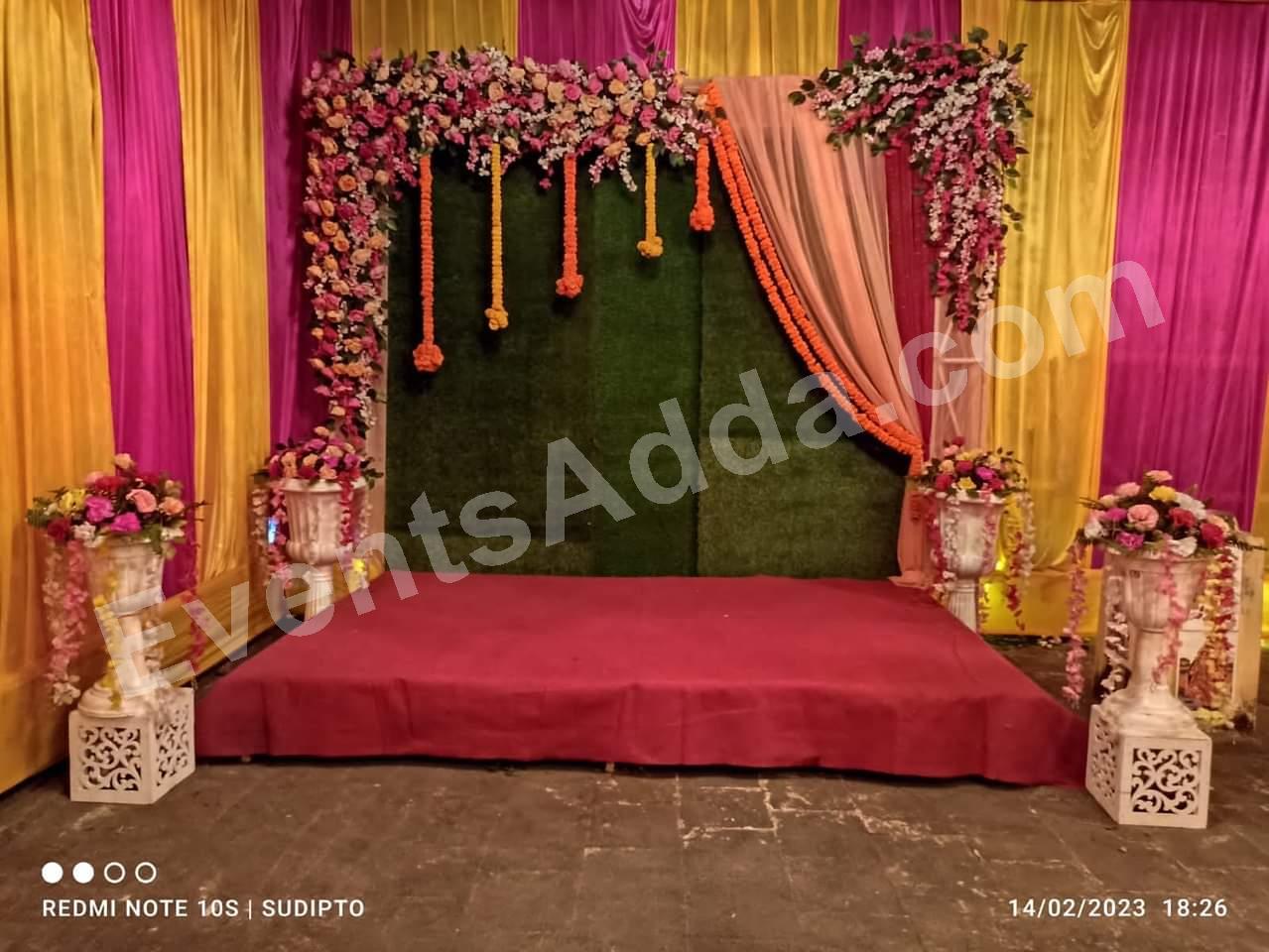 Pink and Yellow Floral Mehndi Stage Decoration Decoration in Malaysia