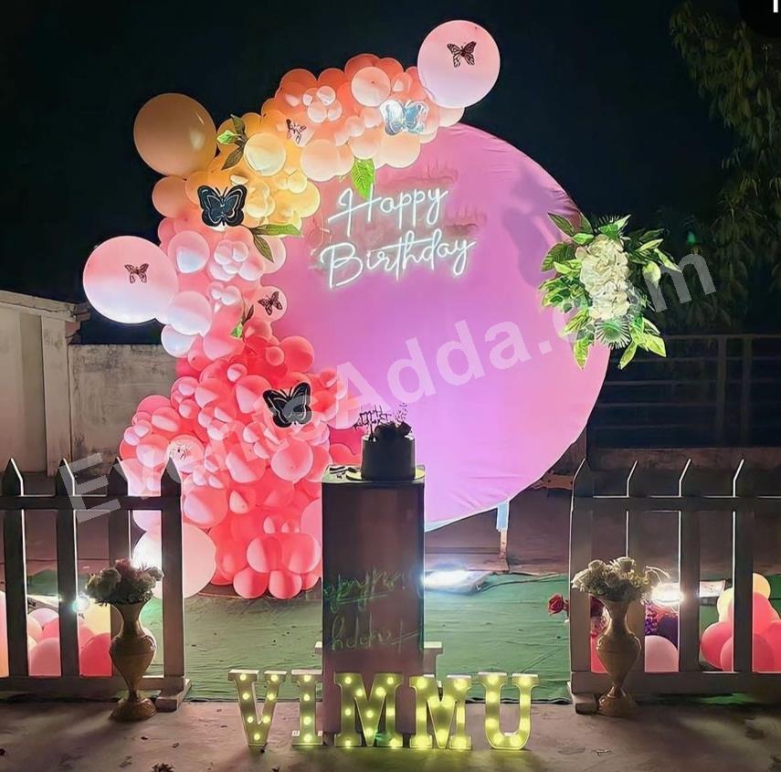 pink-butterfly-birthday-backdrop-decoration in Nagarkurnool