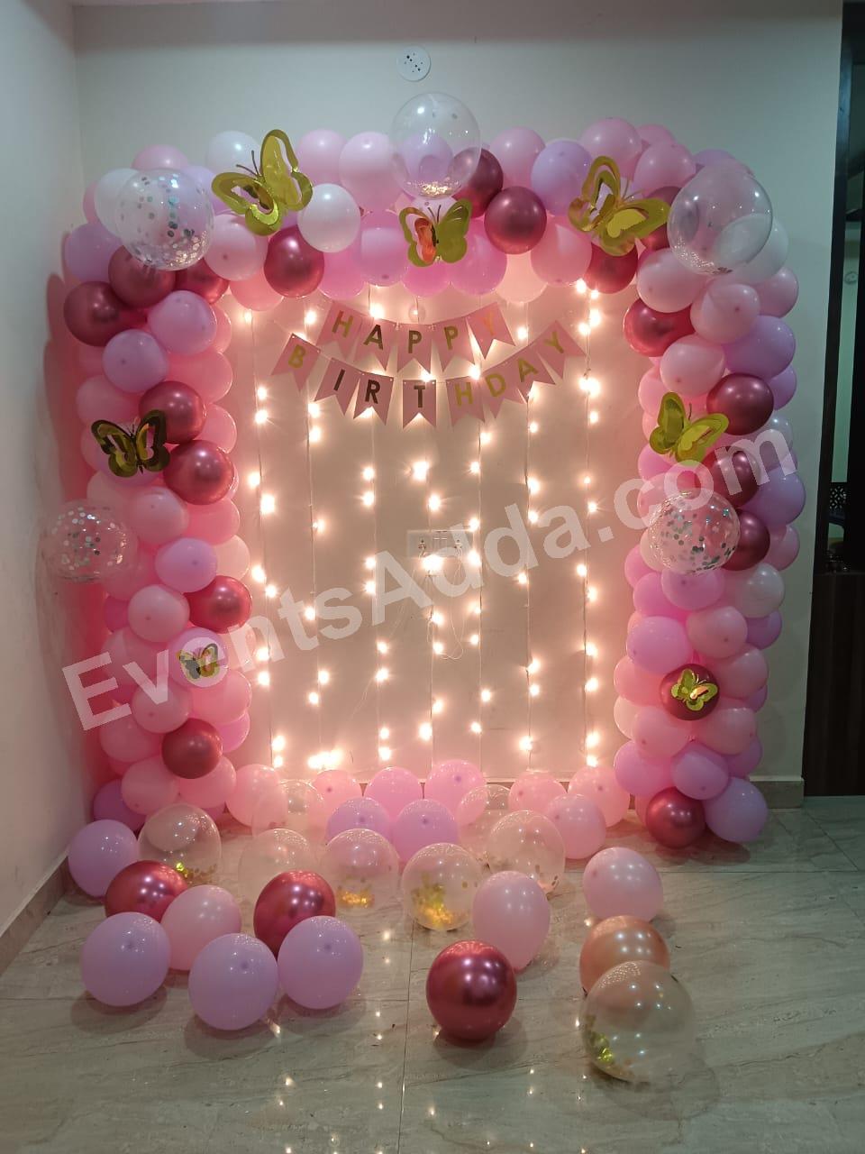 pink-butterfly-theme-birthday-balloon-decoration Decoration in =Chandigarh