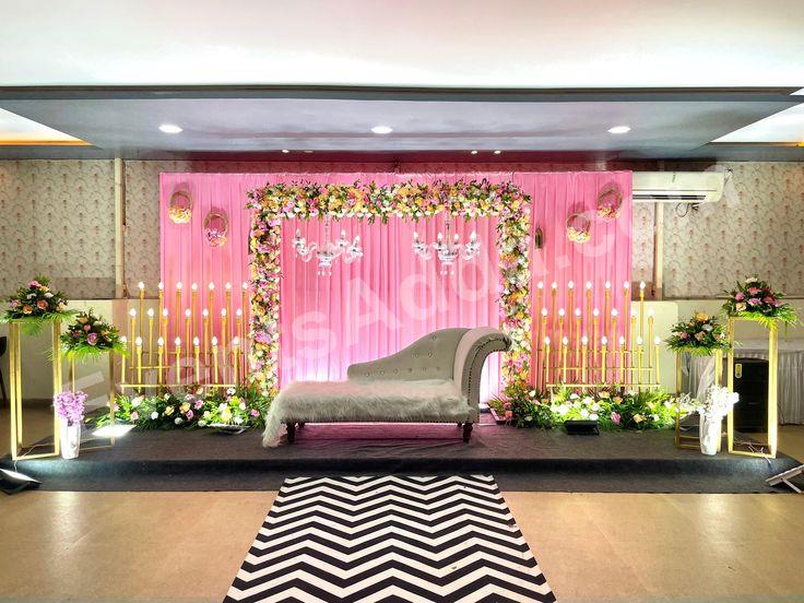 pink-floral-frame-engagement-stage-decoration in Siddipet