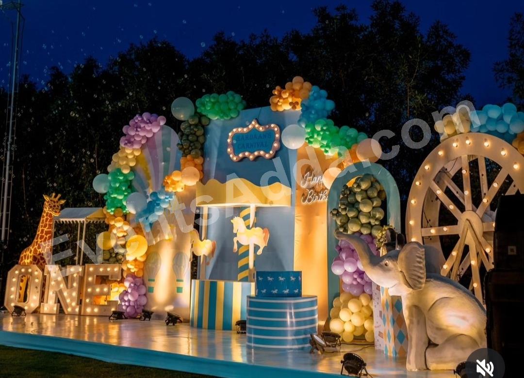 premium-blue-carnival-theme-birthday-decoration in Medak