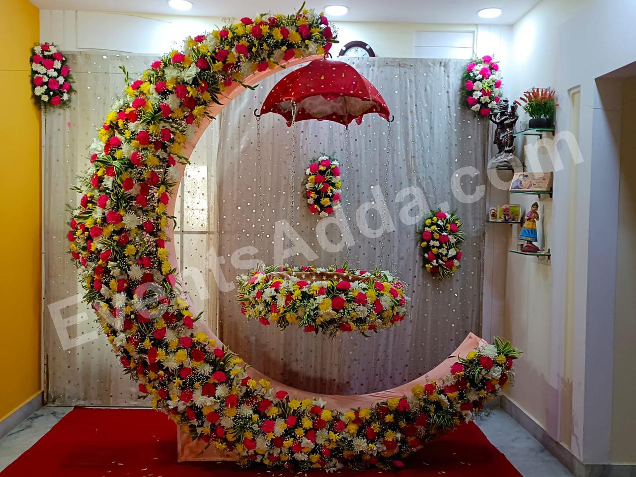 premium-floral-crescent-moon-swing-decoration-with-umbrella in Hyderabad