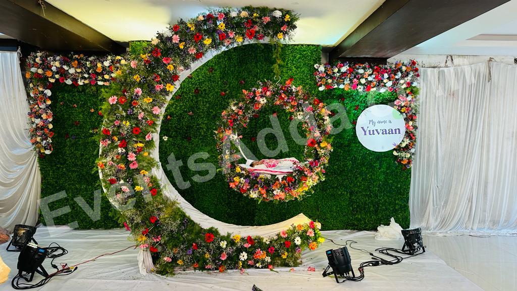 premium-floral-moon-ring-cradle-ceremony-decoration in Jorhat