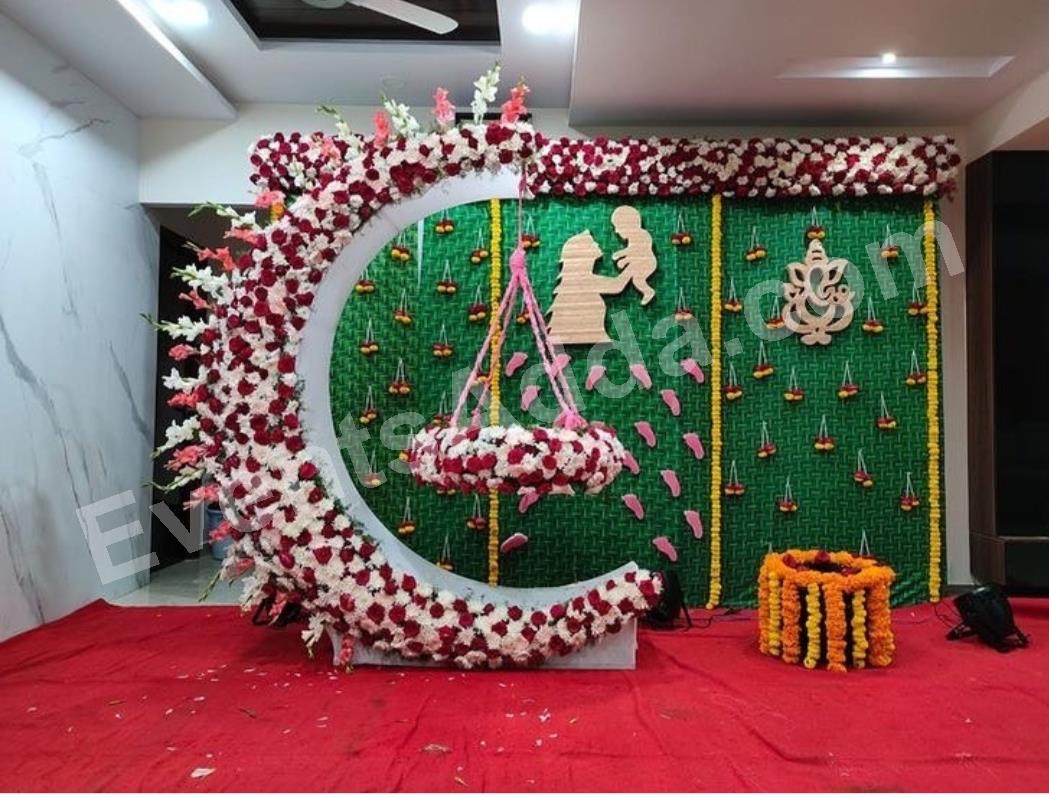 premium-floral-moon-swing-baby-shower-decoration in Hyderabad