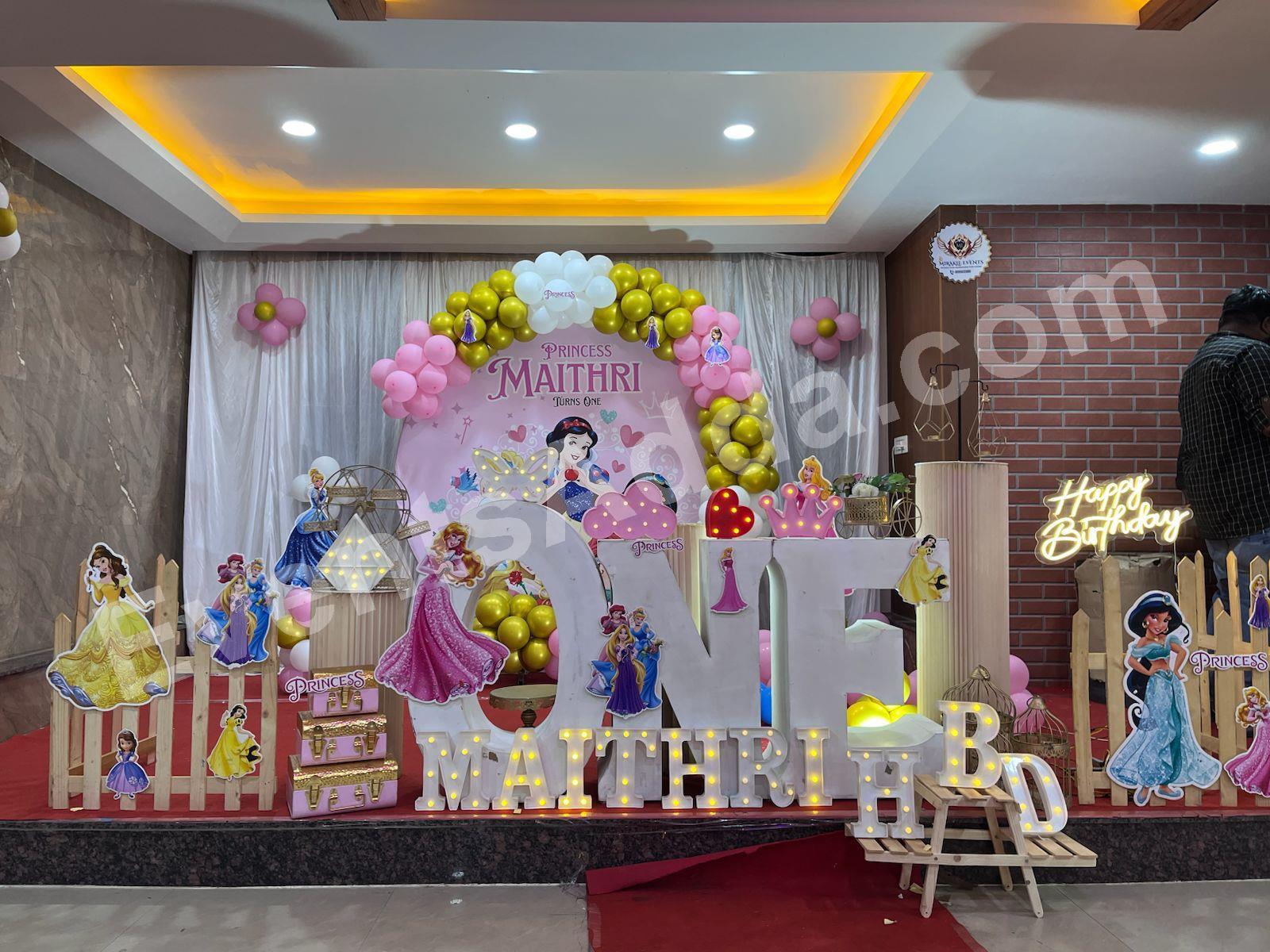 Princess Themed First Birthday Decoration in Hyderabad