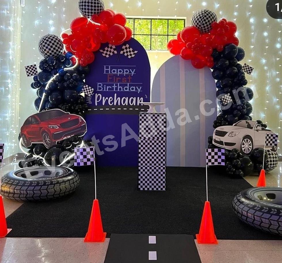 race-car-theme-1st-birthday-premium-decoration in Vijayawada