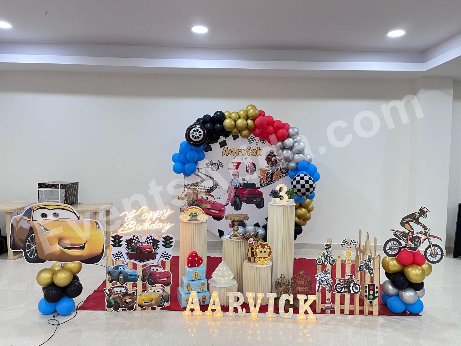 racing-cars-birthday-balloon-decoration in Bangalore