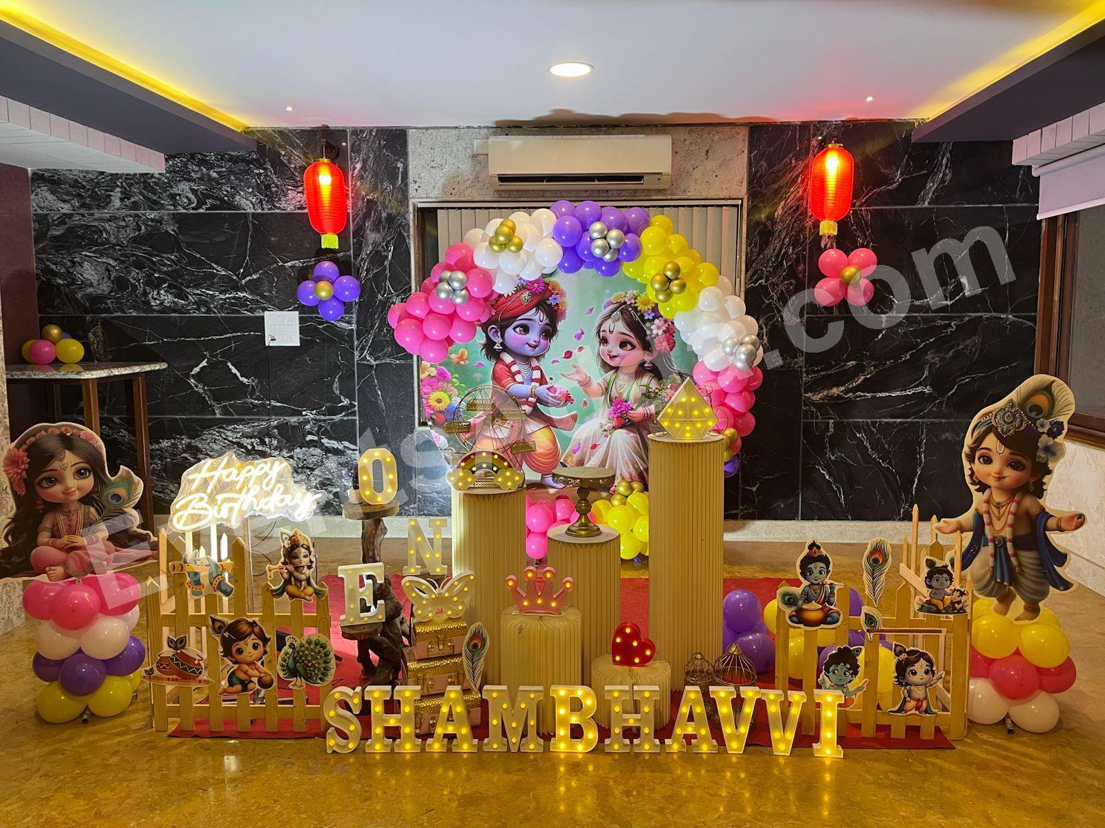 Radha Krishna Themed First Birthday Decoration in Bangalore