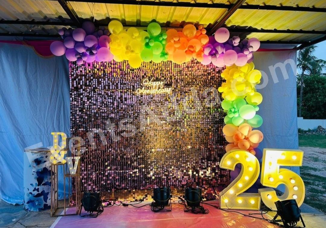rainbow-balloon-shimmer-25th-anniversary-backdrop-decoration in Vijayawada