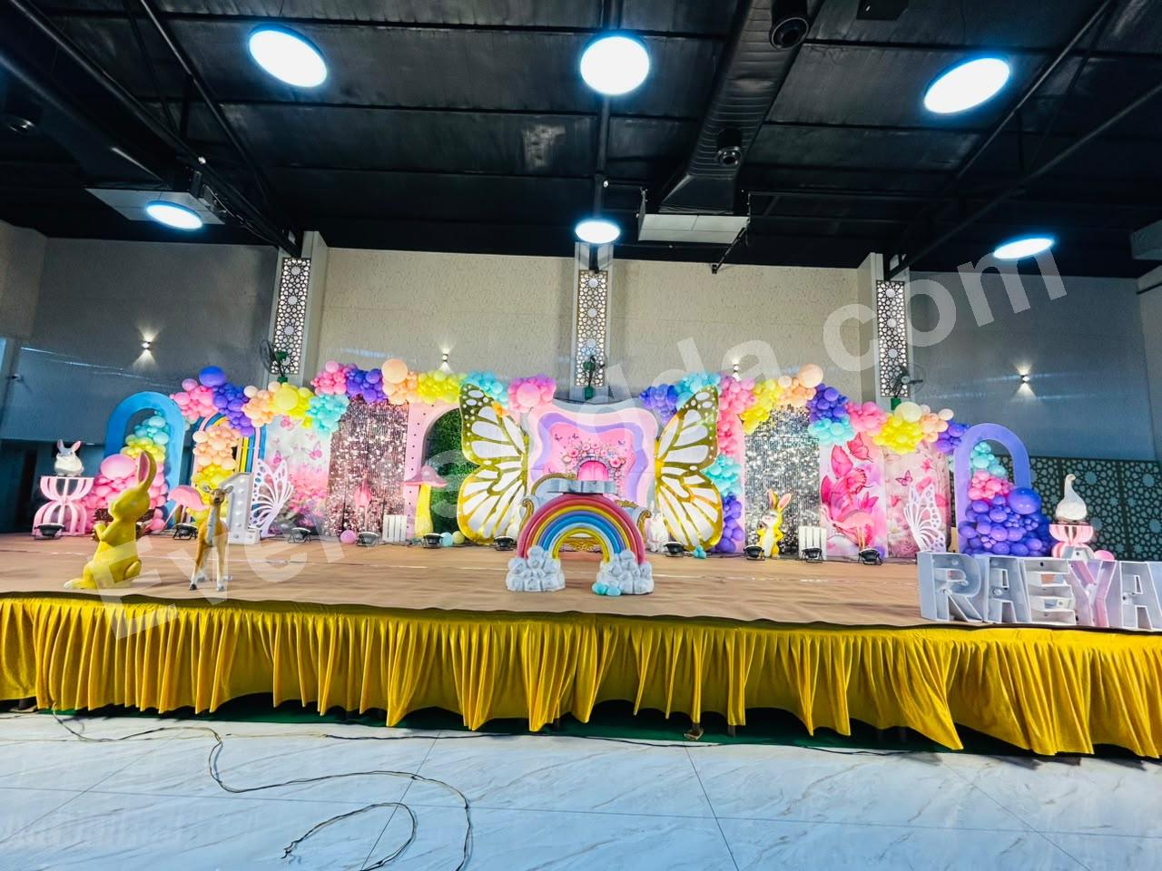 rainbow-butterfly-theme-stage-decoration in Ahmedabad