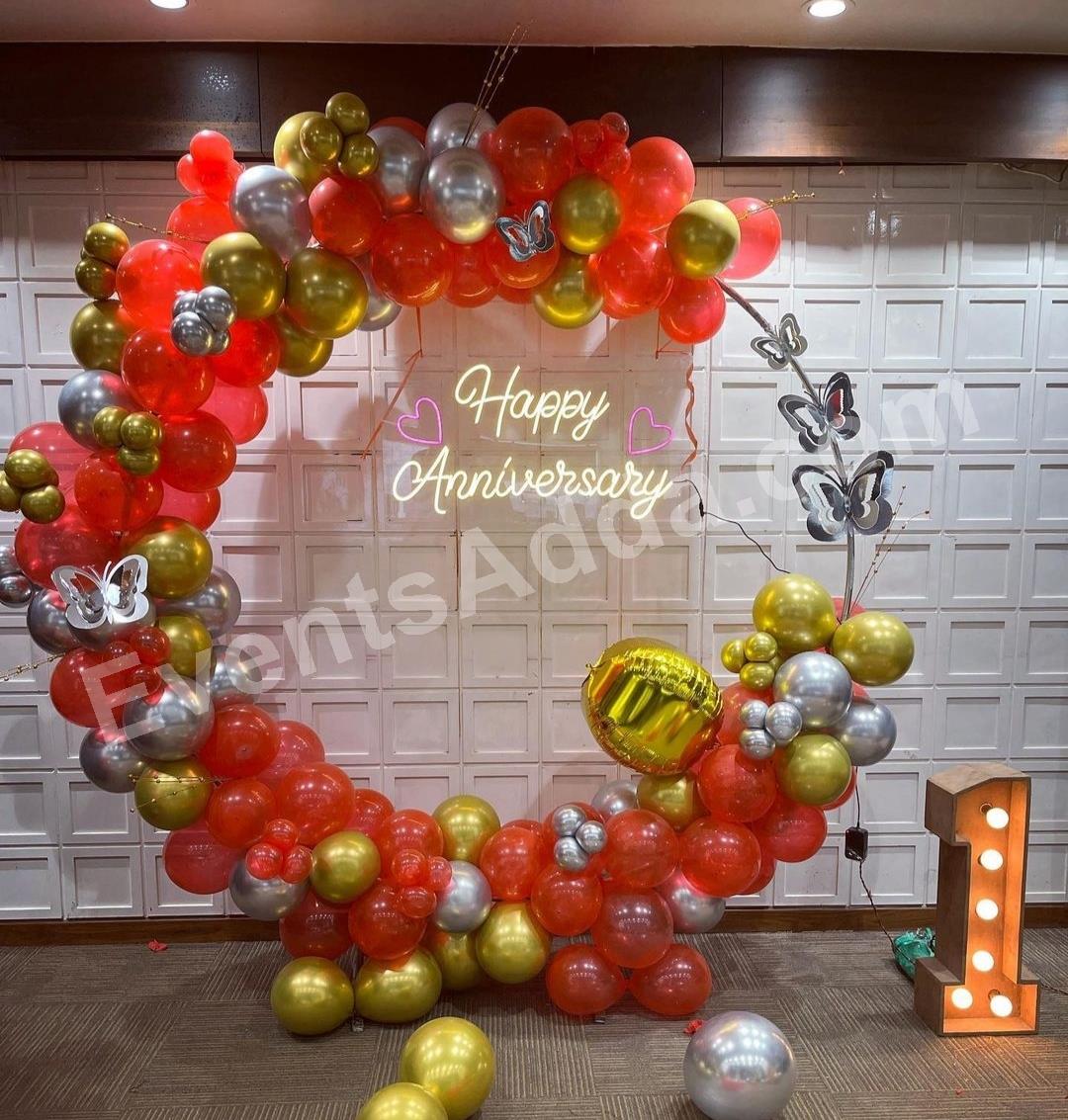 red-and-gold-first-anniversary-balloon-decoration in Nagarkurnool