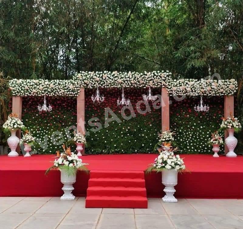 red-and-white-floral-garden-wedding-stage-decoration Decoration in Udaipur