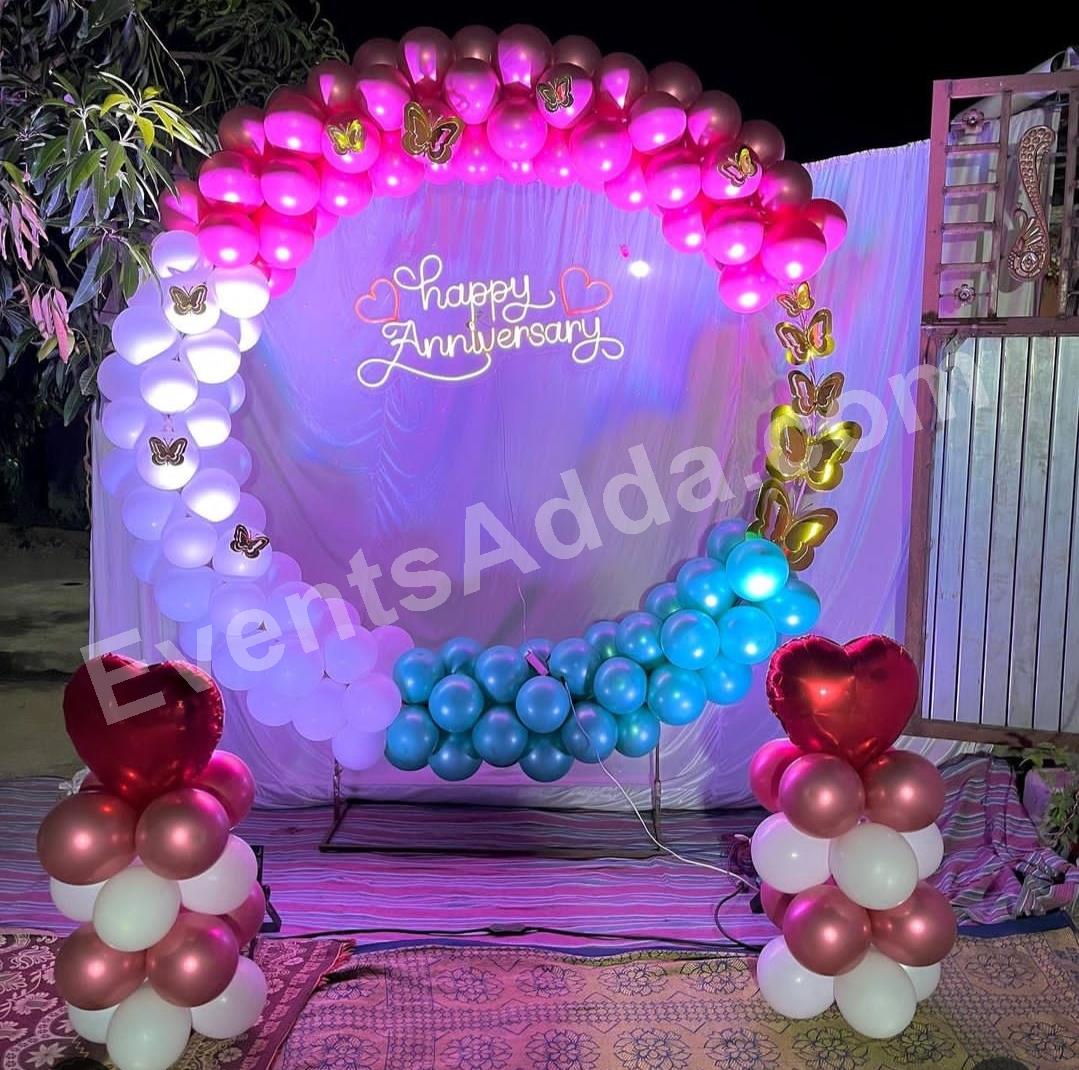 Romantic Anniversary Balloon Ring Decoration with Neon Sign Decoration in Jorhat