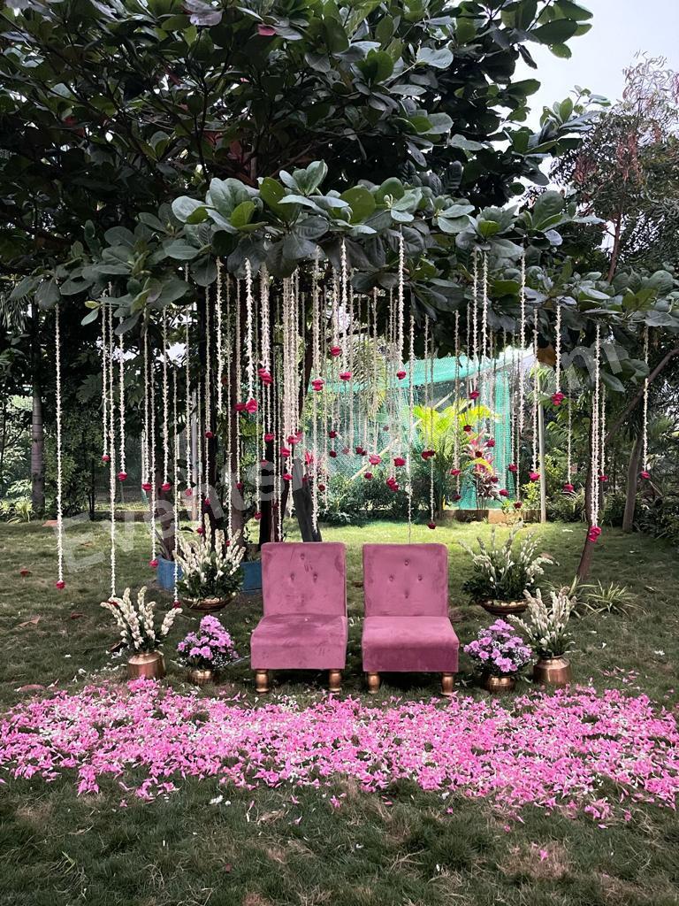 Romantic Pink Floral Garden Swing Decoration for your event in Bangalore