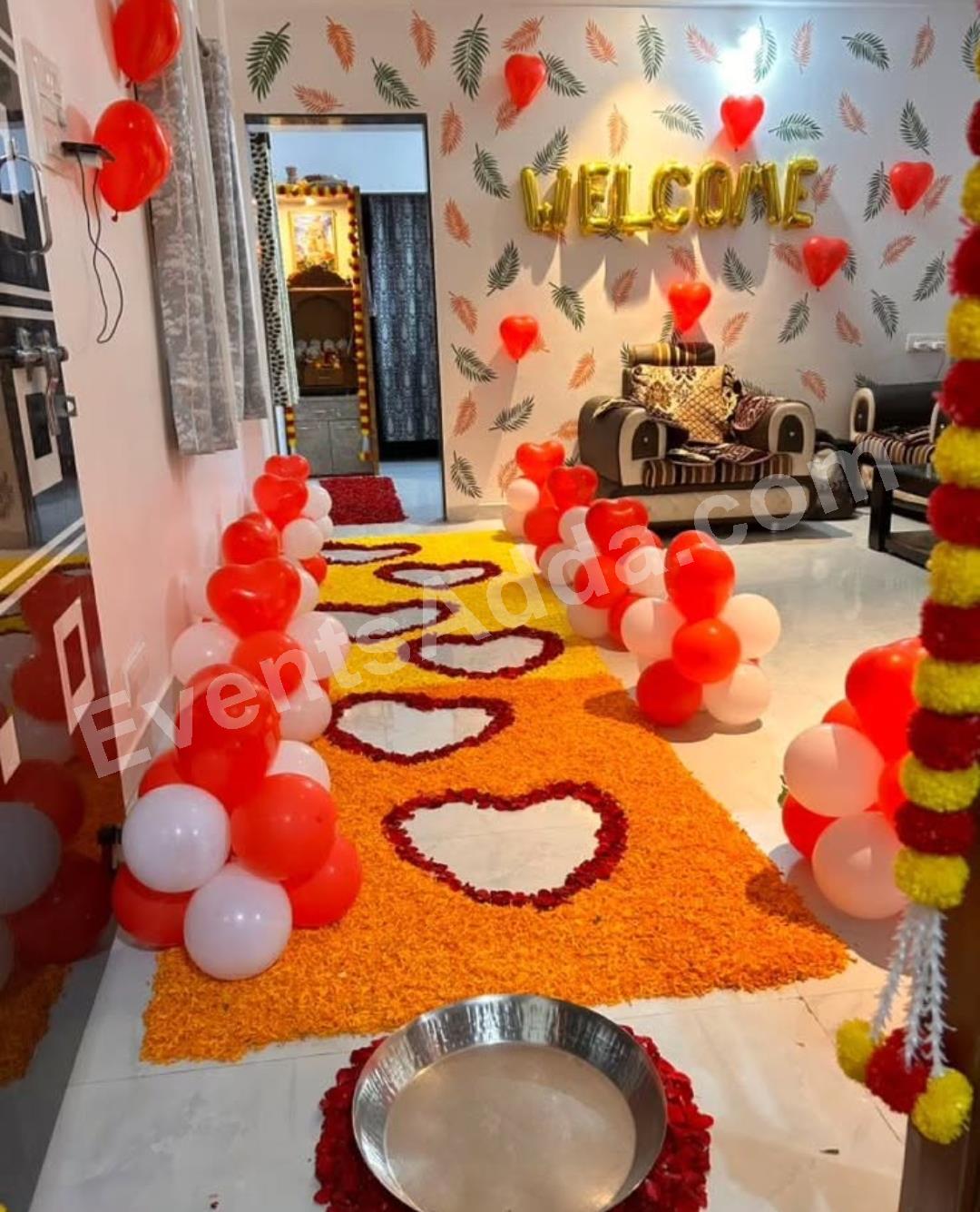 romantic-welcome-floral-pathway-decoration-with-heart-balloons in Pune