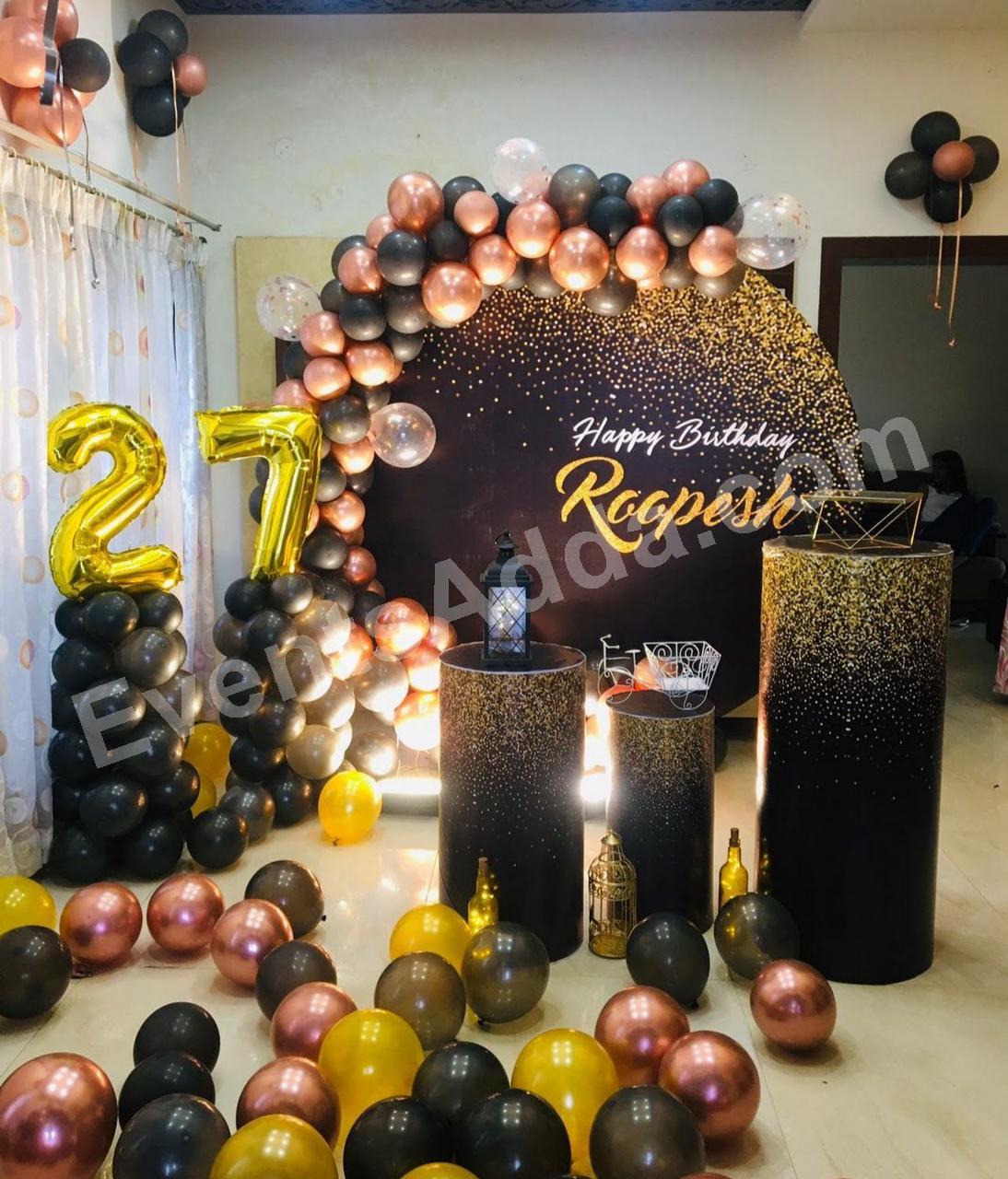rose-gold--black-birthday-backdrop-decoration in Vijayawada