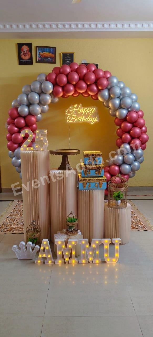 rose-gold--silver-ring-balloon-decoration-for-25th-birthday Decoration in =Chandigarh