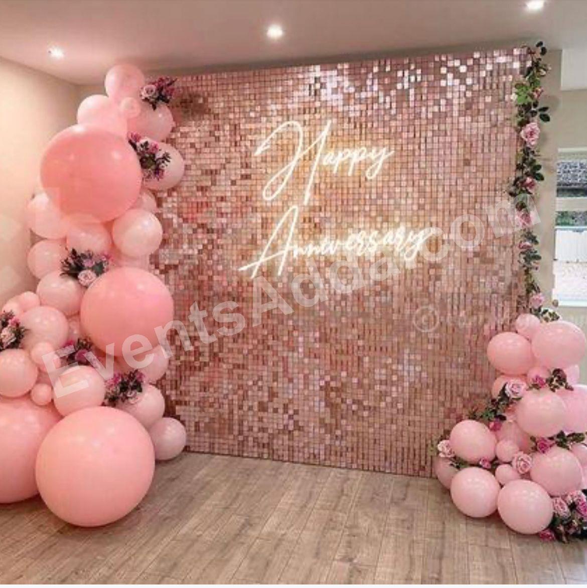 rose-gold-anniversary-shimmer-backdrop-decoration in Vijayawada