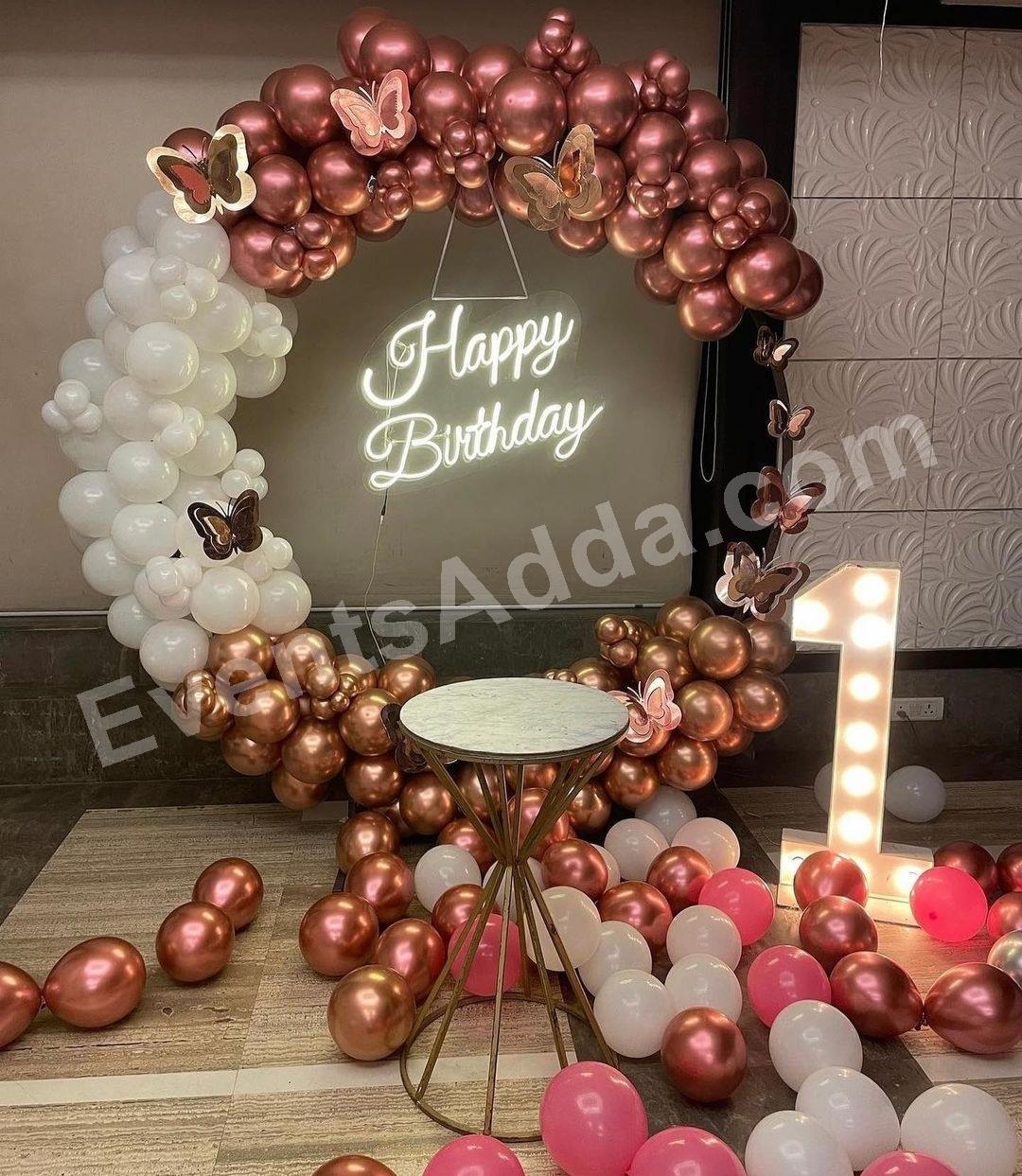 rose-gold-butterfly-first-birthday-balloon-ring-decoration in Nagarkurnool