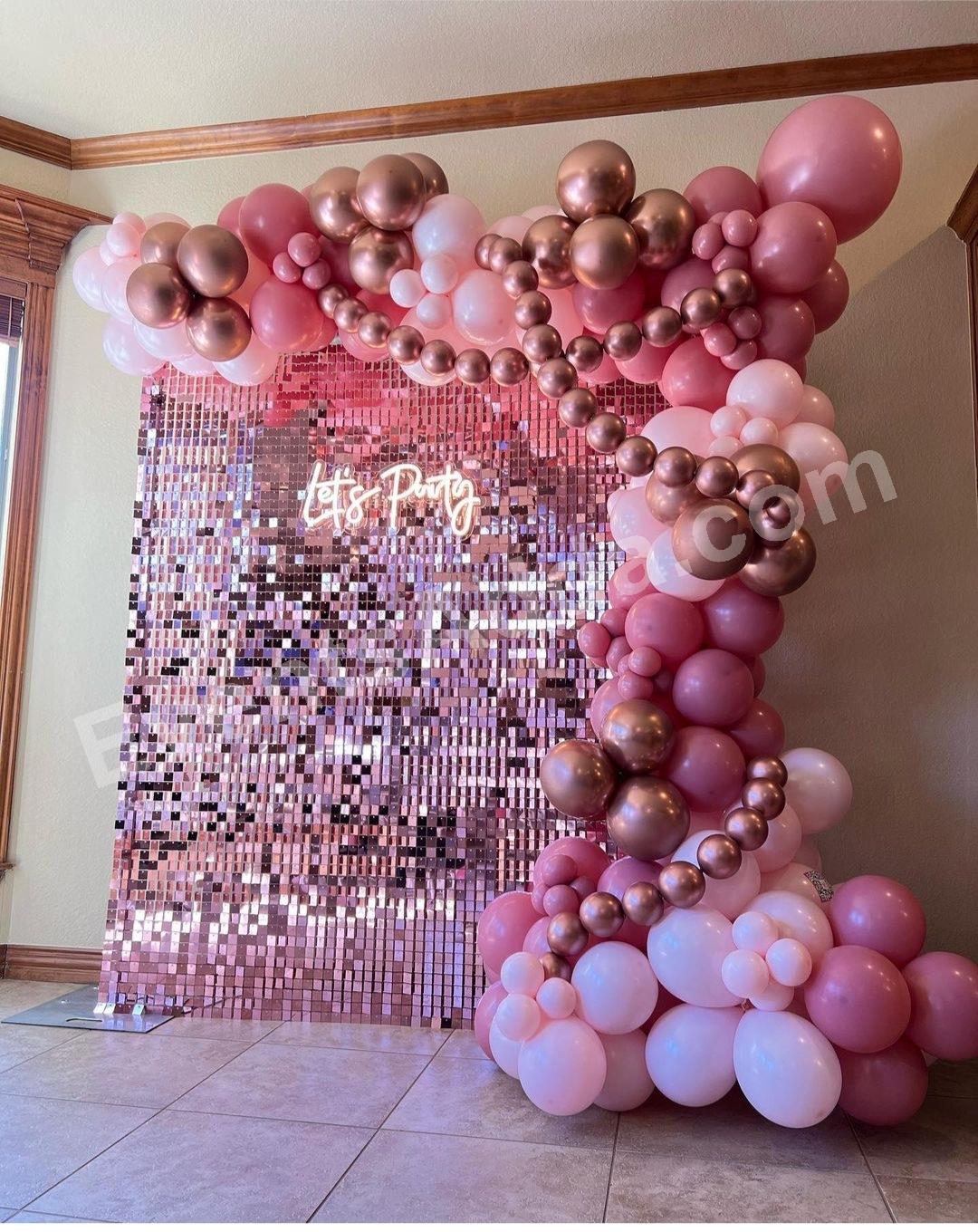 rose-gold-shimmer-party-backdrop-decoration-with-balloon-garland in Vijayawada