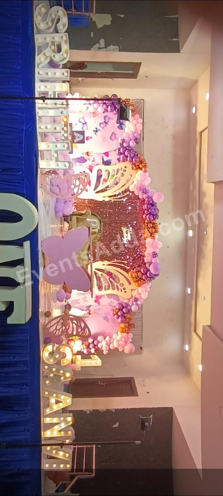 royal-butterfly-shimmer-first-birthday-decoration Decoration in =Hyderabad