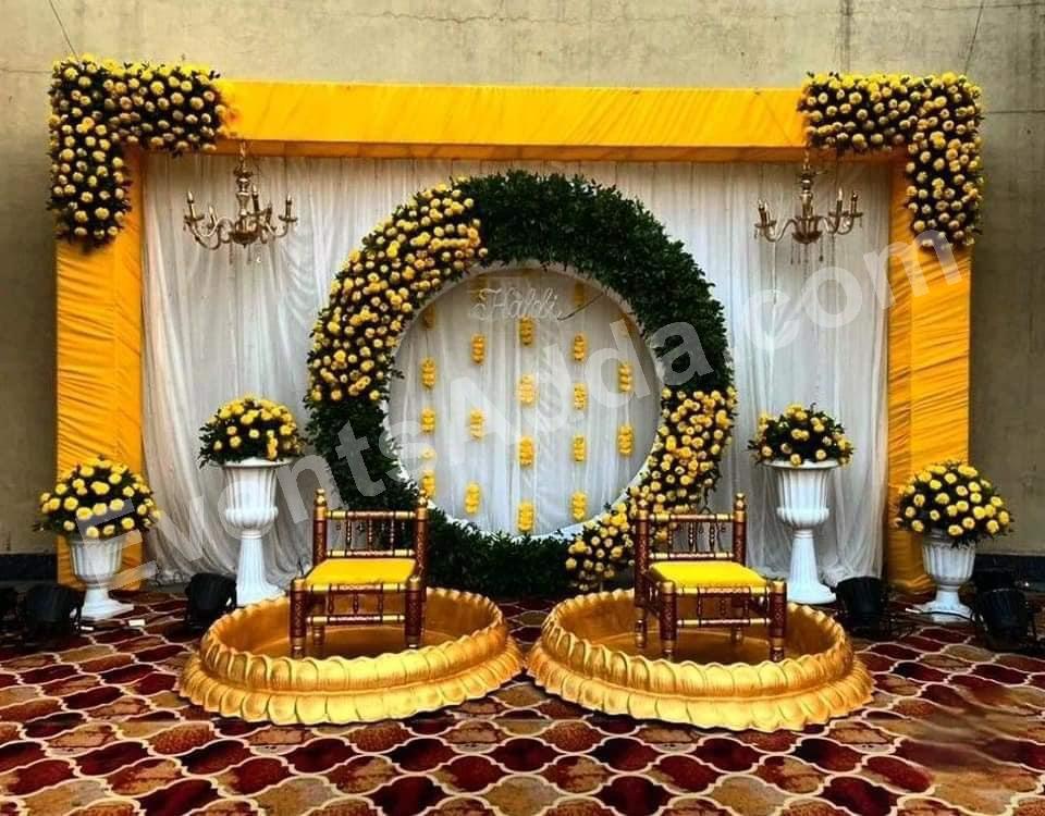 royal-circular-floral-haldi-ceremony-decoration Decoration in =Hyderabad