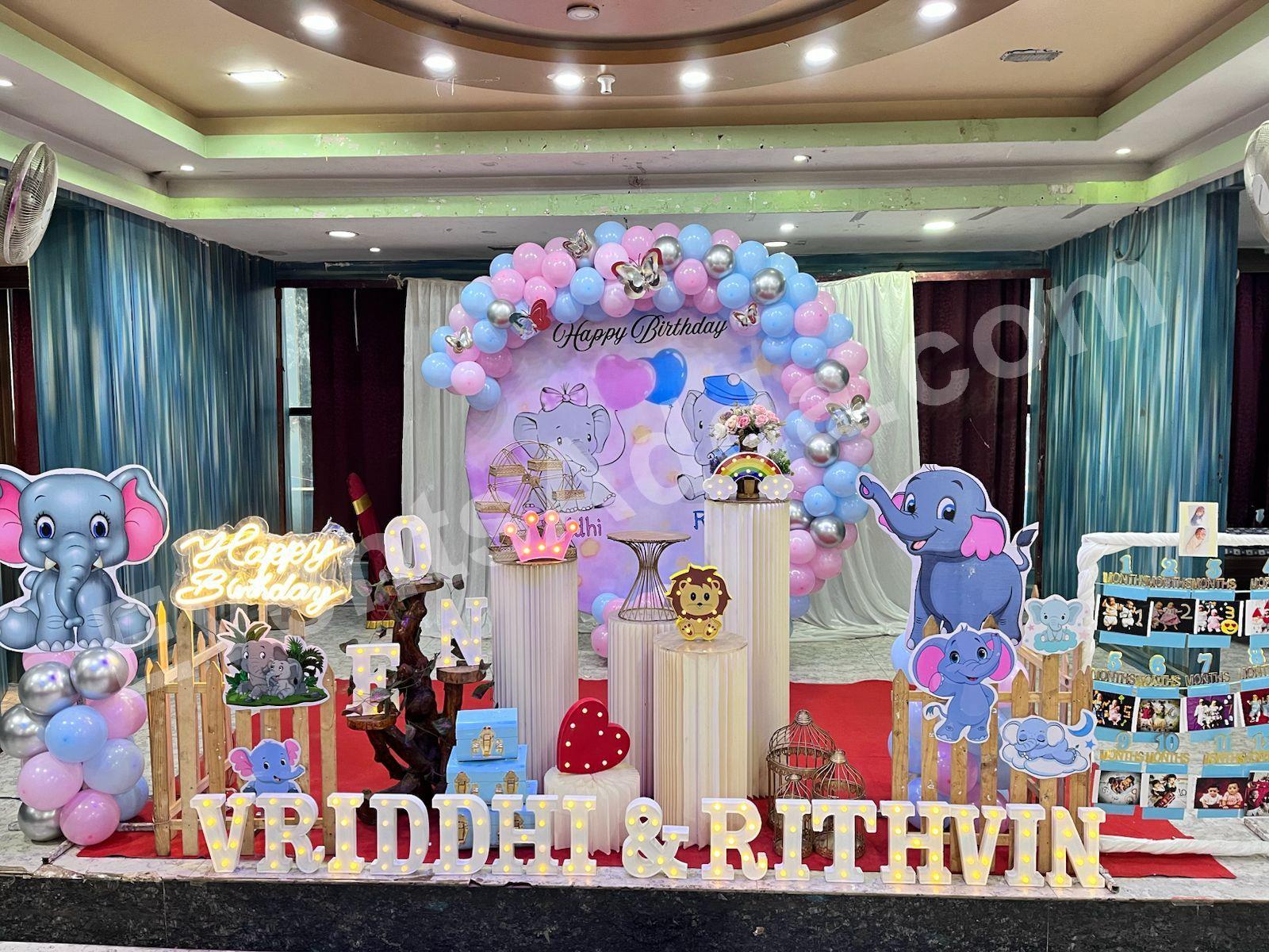 Royal Elephant Themed First Birthday Decoration in Bangalore