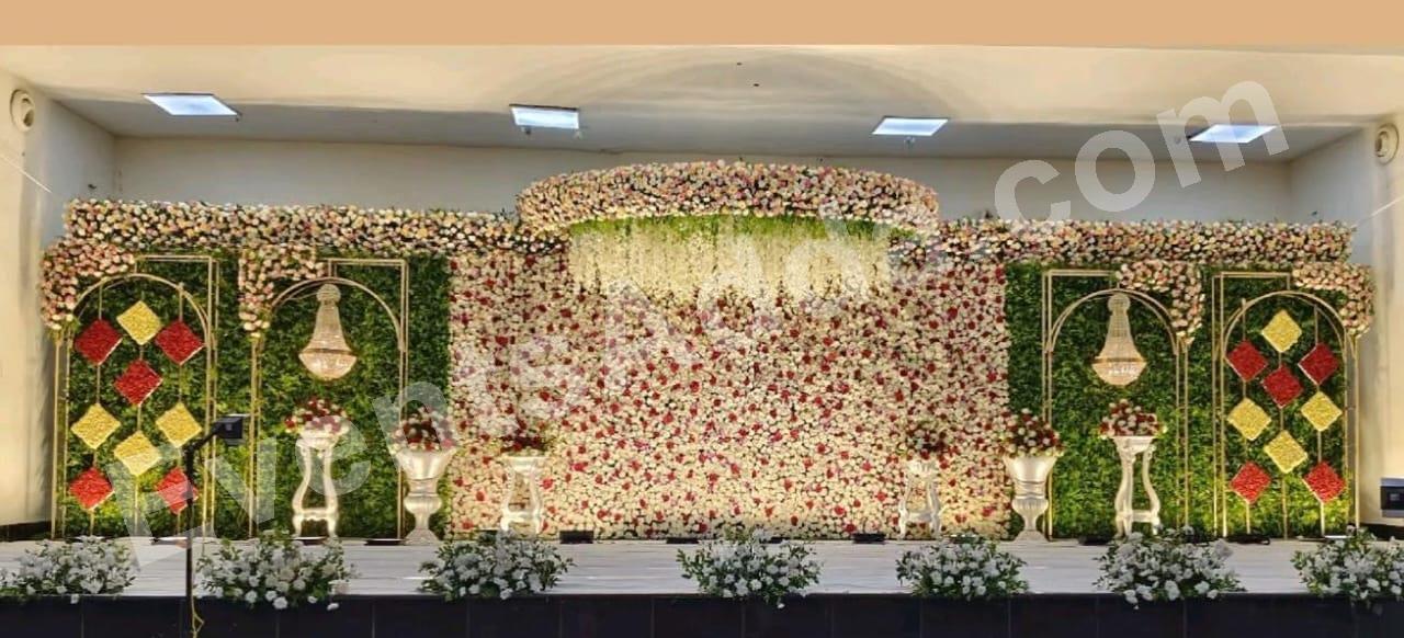 royal-floral-chandelier-wedding-stage-decoration in Chandigarh