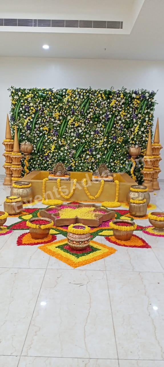 royal-floral-couple-haldi-ceremony-decoration Decoration in =Hyderabad