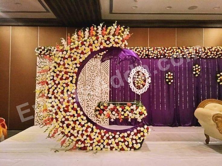 royal-floral-crescent-moon-cradle-ceremony-decoration in Hyderabad