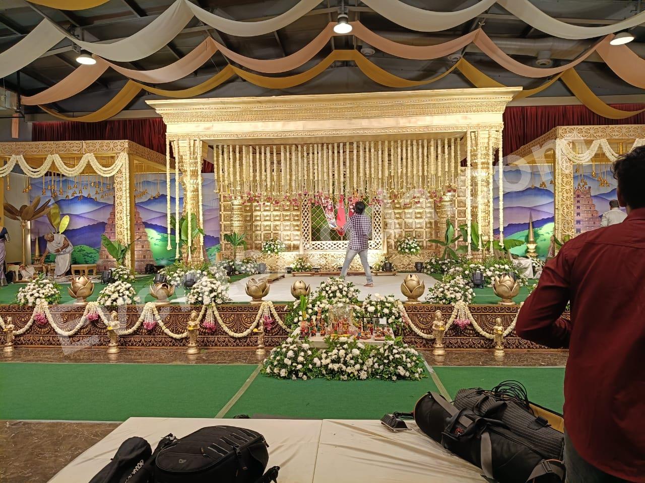 royal-gold-mandap-floral-stage-decoration in Bangalore