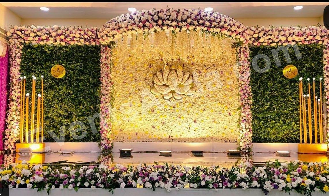 royal-golden-and-white-wedding-stage-floral-decoration in Peddapalli