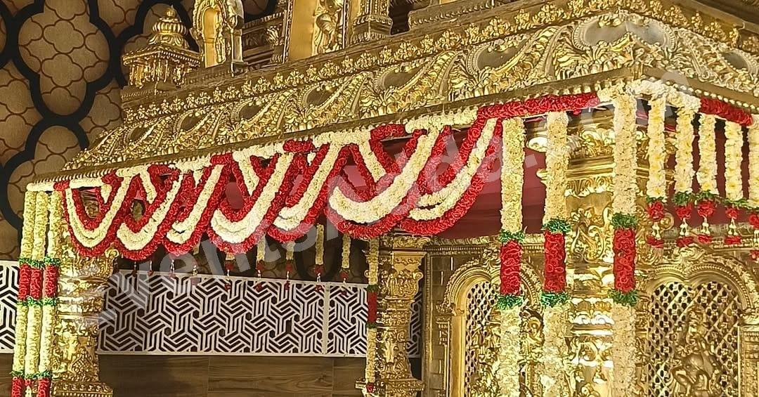 Royal Golden Temple-Inspired Floral Stage Decoration in Udaipur
