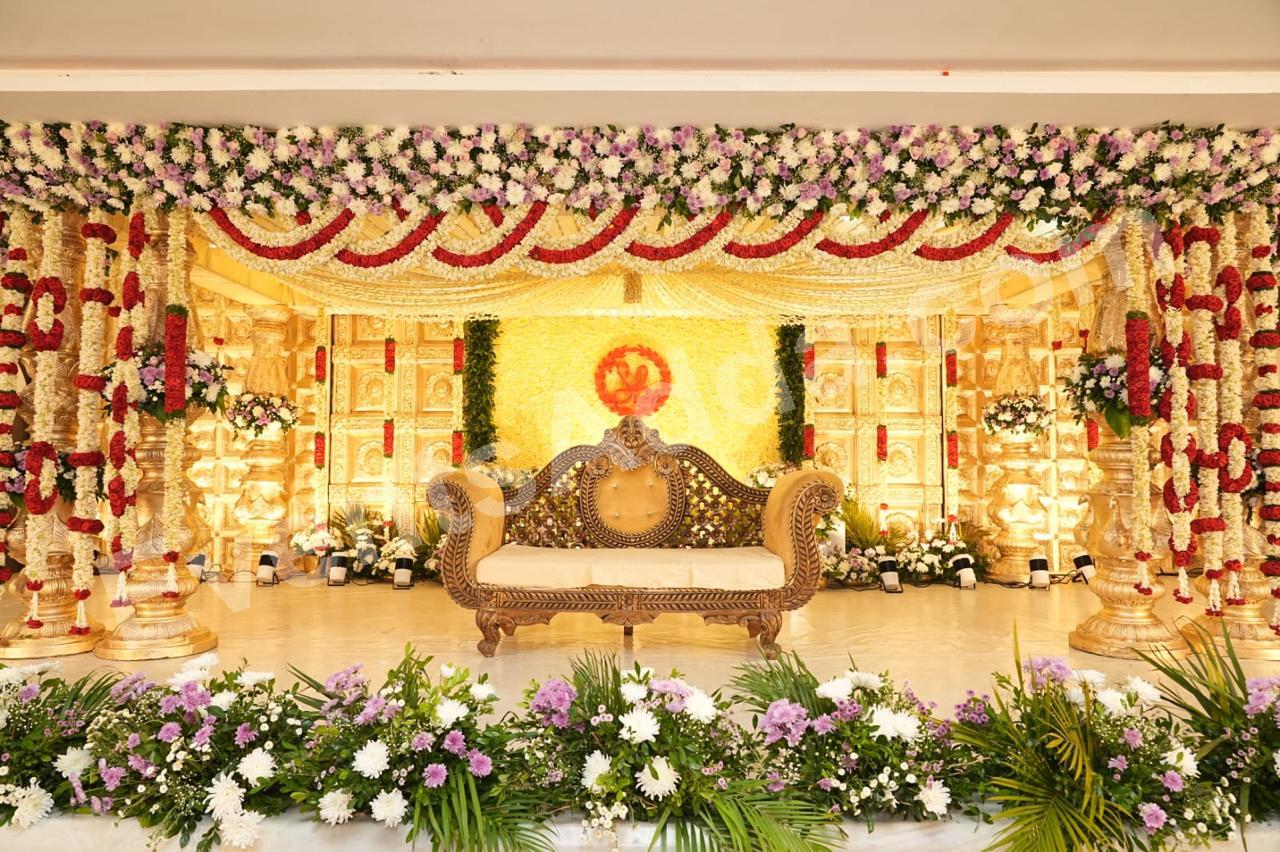 royal-golden-wedding-stage-floral-decoration in Peddapalli