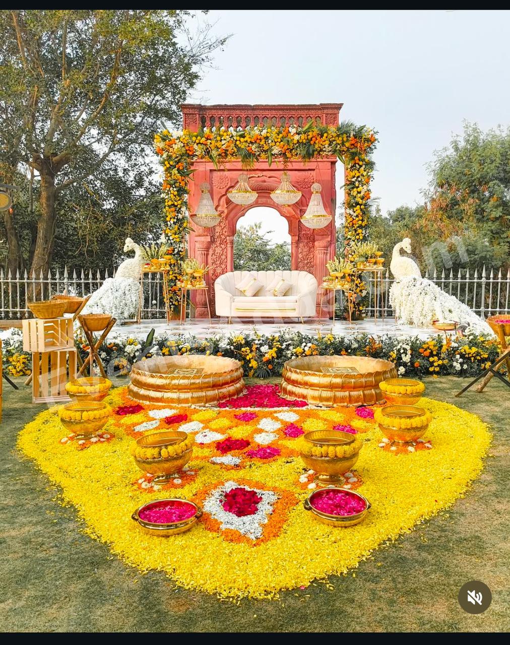 royal-luxury-haldi-ceremony-floral-stage-decoration in Peddapalli