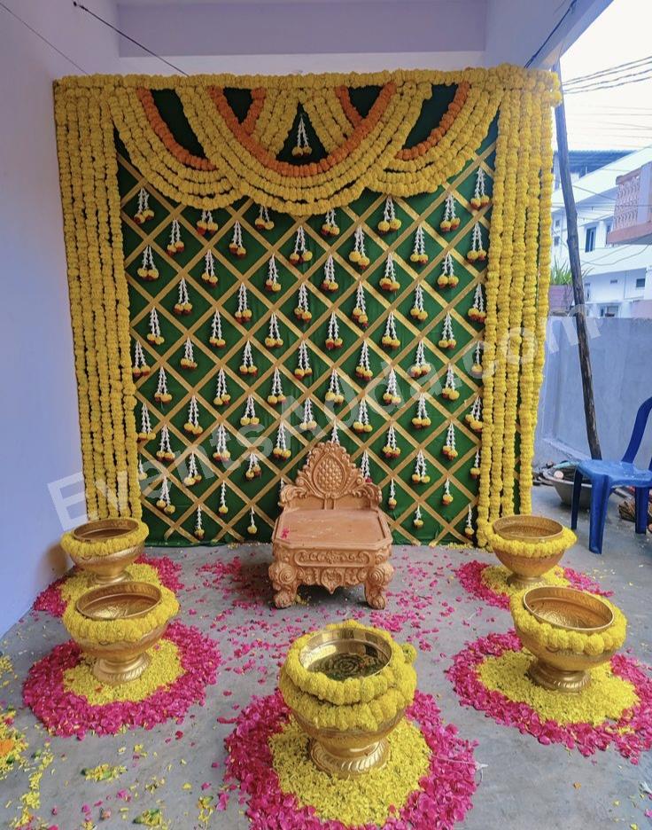 royal-marigold-green-haldi-ceremony-decoration in Ahmedabad
