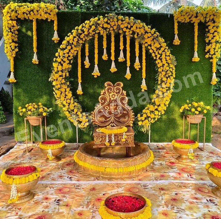 royal-marigold-haldi-ceremony-stage-decoration in Kolkata