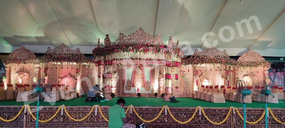 royal-pink--gold-traditional-mandap-stage-decoration in Vizag