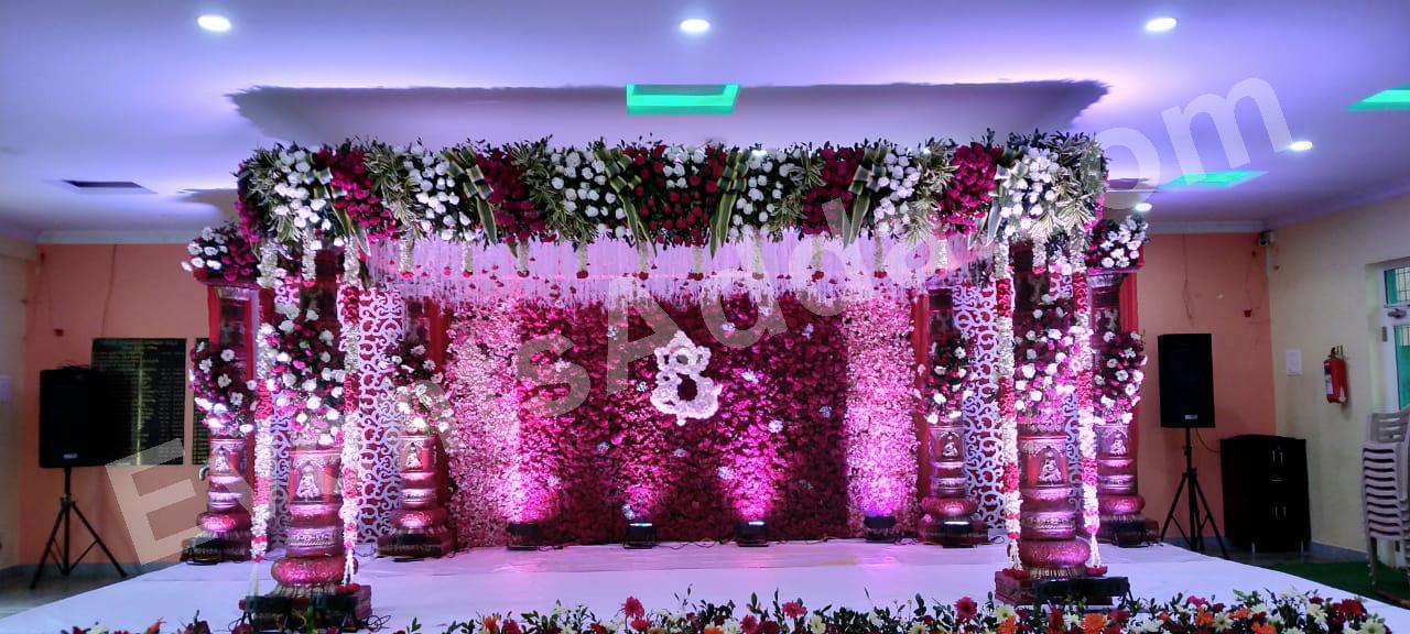 royal-pink-floral-wedding-stage-decoration in Peddapalli