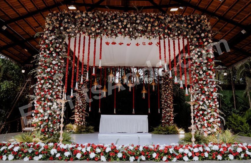 royal-red--white-floral-wedding-mandap-decoration in Kolkata