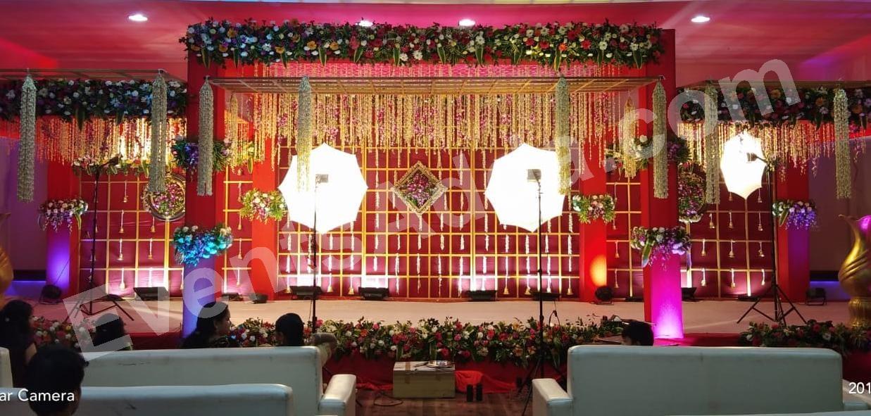 royal-red-floral-wedding-stage-decoration in Peddapalli