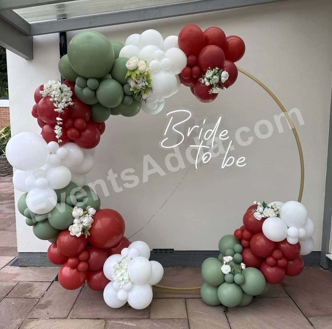 Rustic Red, Sage Green & White Bride to Be Balloon Ring Backdrop Decoration in Vijayawada