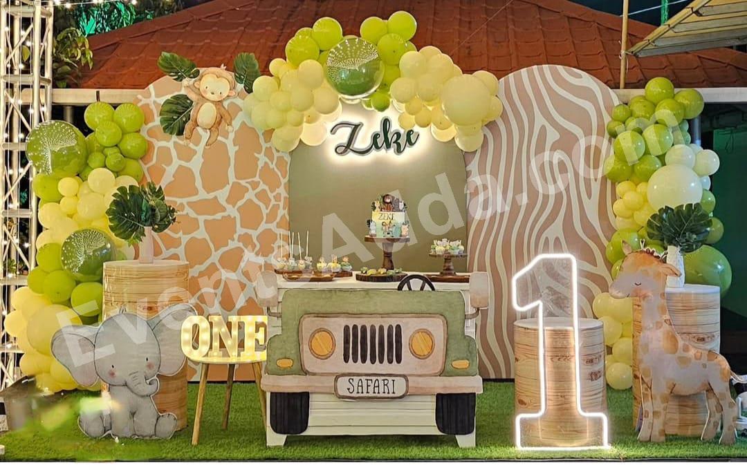 safari-jungle-themed-1st-birthday-decoration in Ahmedabad