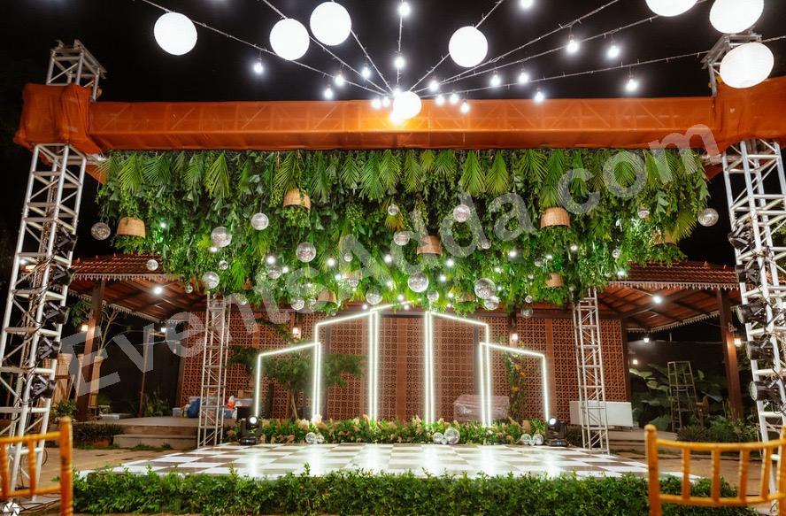 sangeet-instant-of-dj-dance-floor-with-greenery-canopy-and-led-backdrop in Kolkata