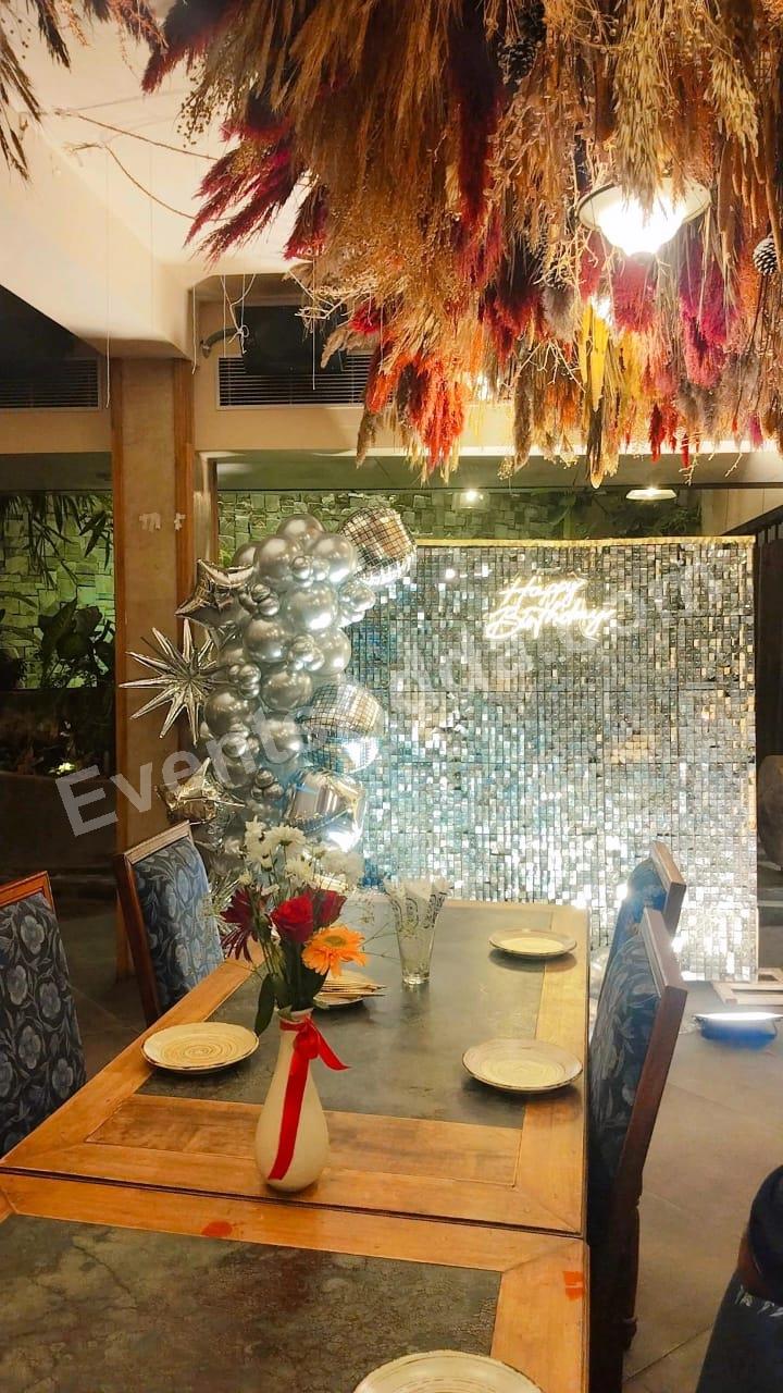 silver-sequin-wall-birthday-backdrop-with-chrome-balloon-garland in Chandigarh