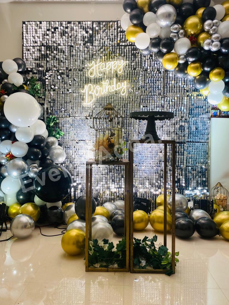 silver-shimmer-black--gold-birthday-decoration in Vijayawada