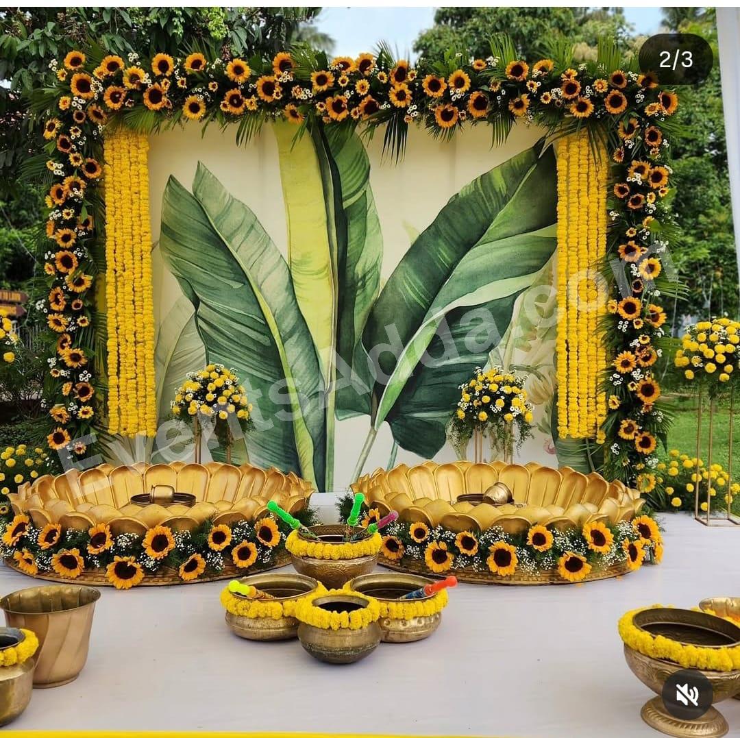 Sunflower and Marigold Haldi Ceremony Decoration in Udaipur